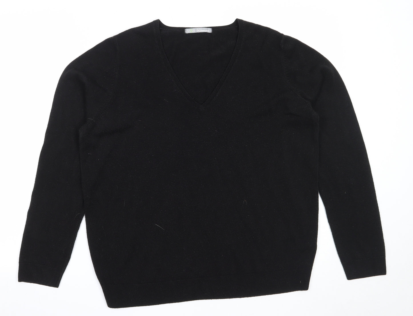 Marks and Spencer Womens Black V-Neck  Acrylic Pullover Jumper Size 18