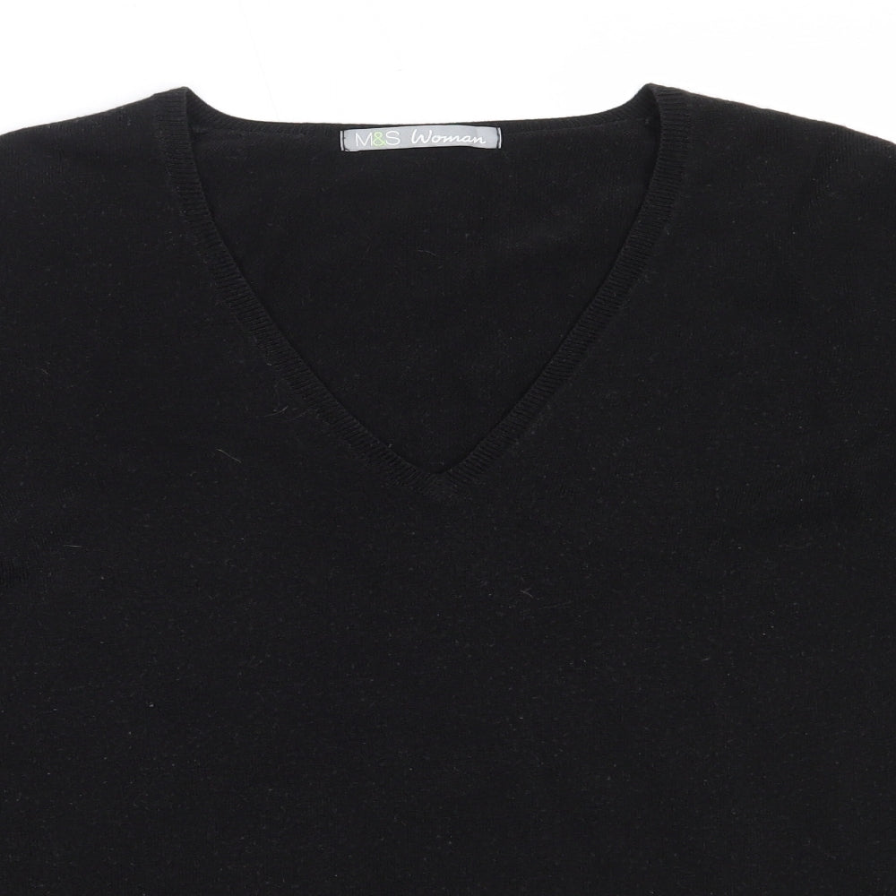 Marks and Spencer Womens Black V-Neck  Acrylic Pullover Jumper Size 18