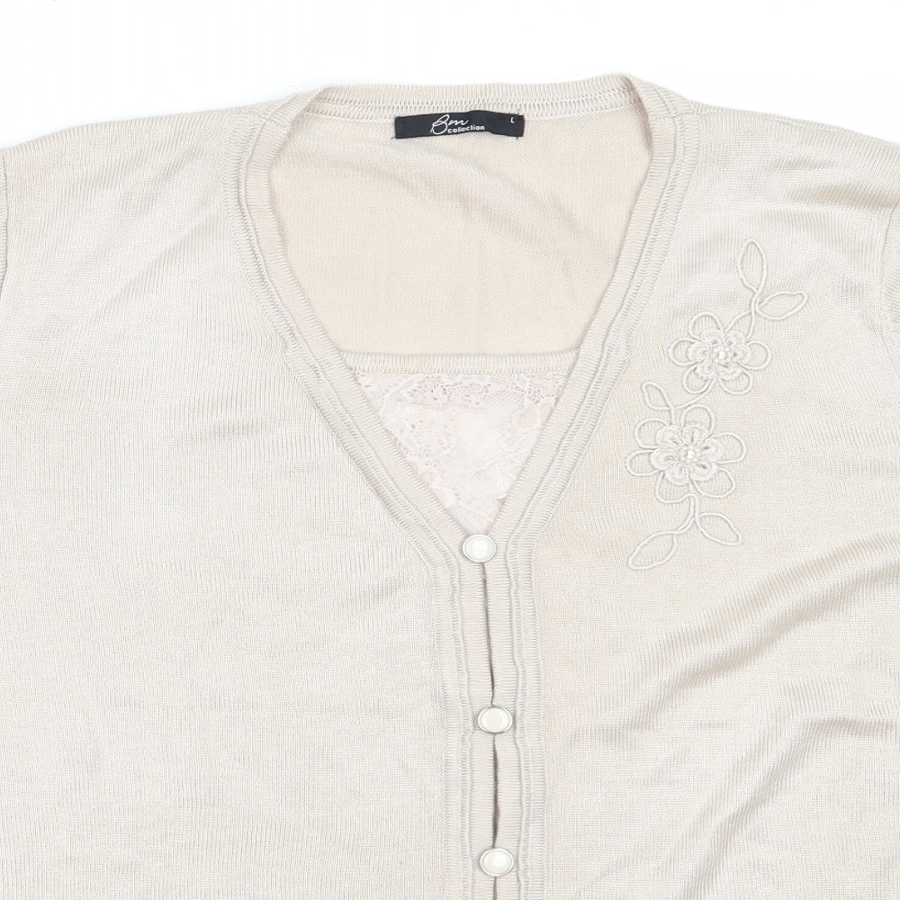 BM Womens Beige V-Neck  Acrylic Pullover Jumper Size L