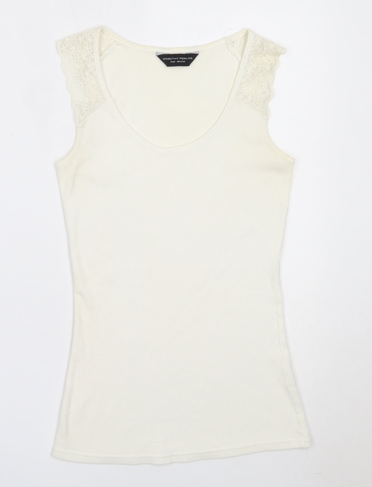 Dorothy Perkins Womens Ivory  Cotton Basic Tank Size 12 Round Neck