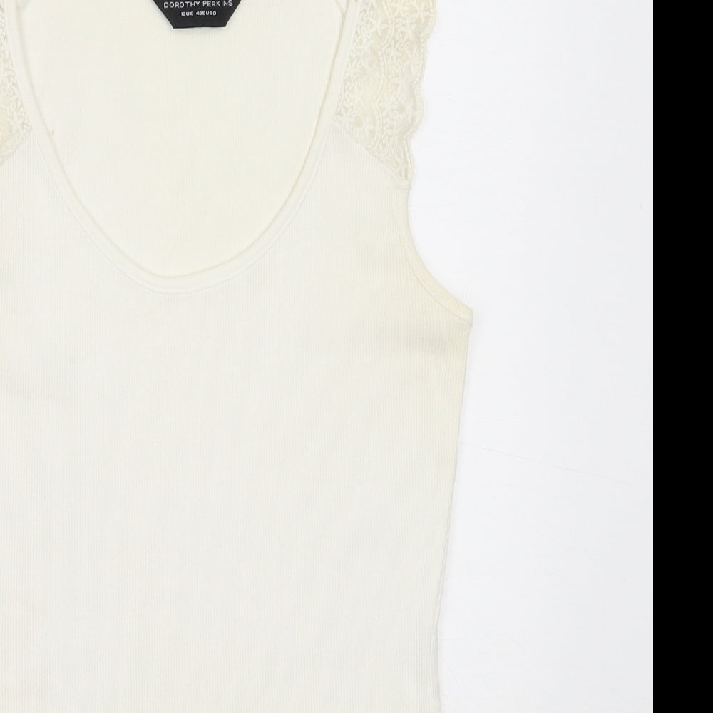 Dorothy Perkins Womens Ivory  Cotton Basic Tank Size 12 Round Neck