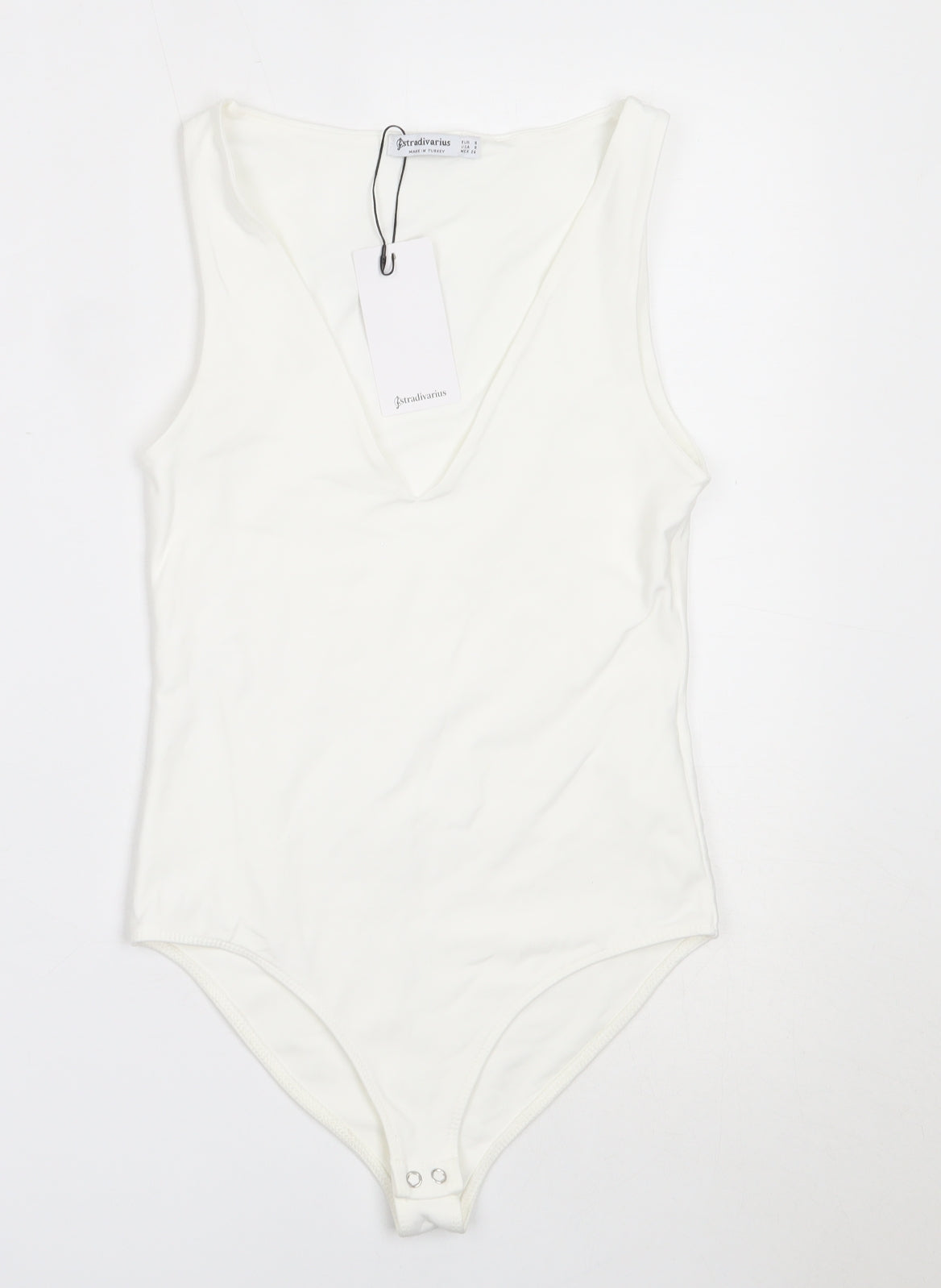 Stradivarius Womens White  Polyamide Basic Tank Size S V-Neck