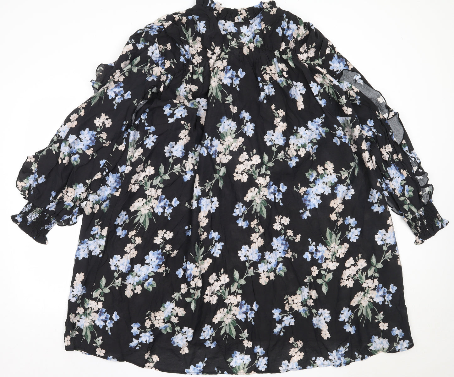 H&M Womens Black Floral Viscose Fit & Flare  Size 2XL  Round Neck