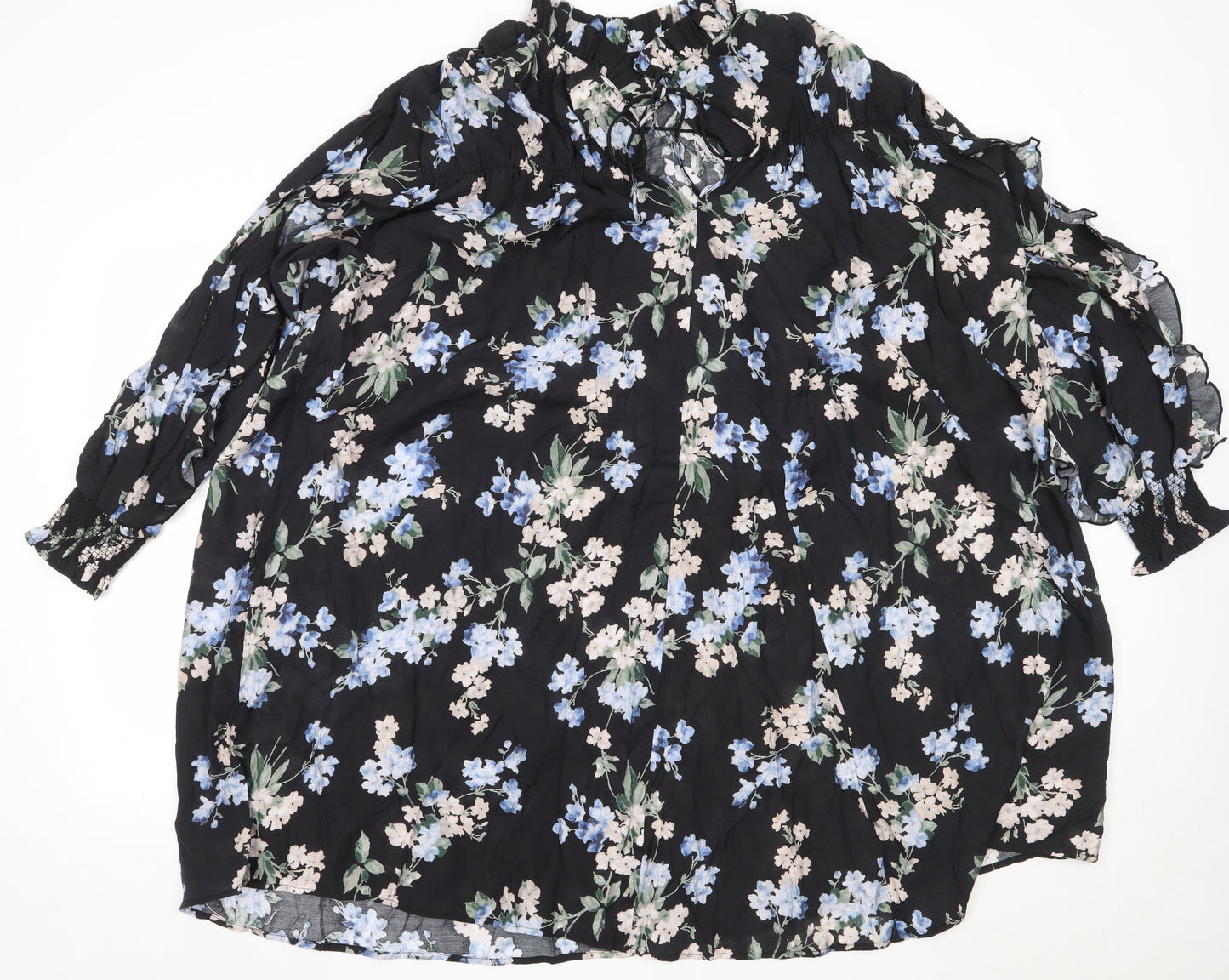 H&M Womens Black Floral Viscose Fit & Flare  Size 2XL  Round Neck