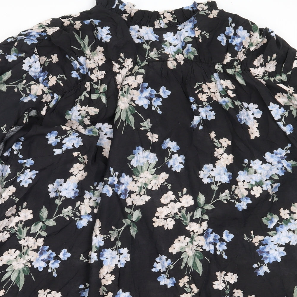 H&M Womens Black Floral Viscose Fit & Flare  Size 2XL  Round Neck