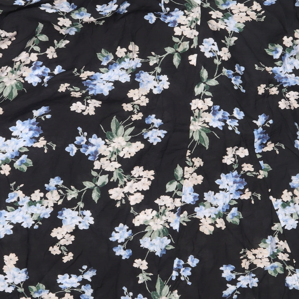 H&M Womens Black Floral Viscose Fit & Flare  Size 2XL  Round Neck