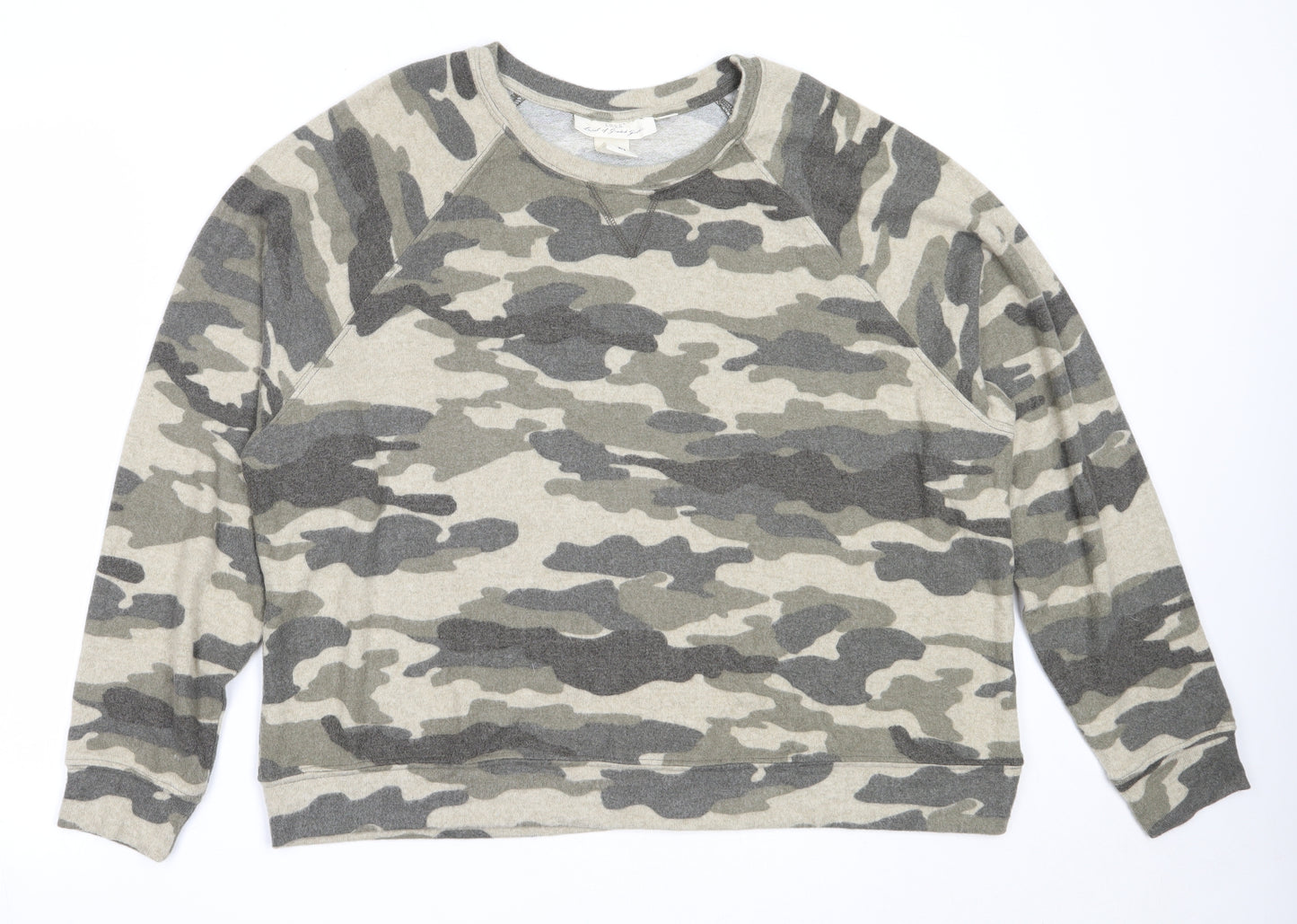 H&M Womens Green Round Neck Camouflage Viscose Pullover Jumper Size L