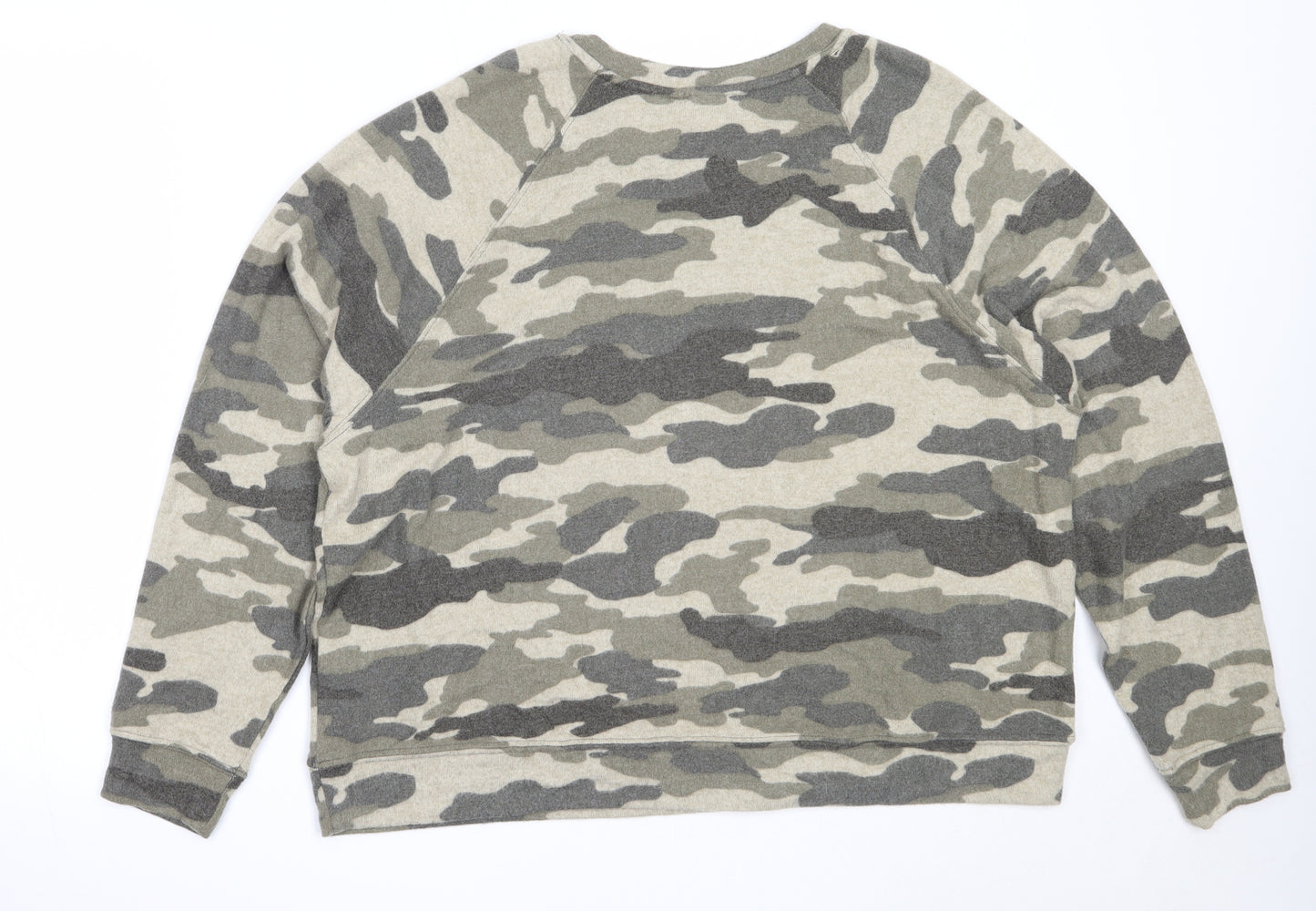 H&M Womens Green Round Neck Camouflage Viscose Pullover Jumper Size L