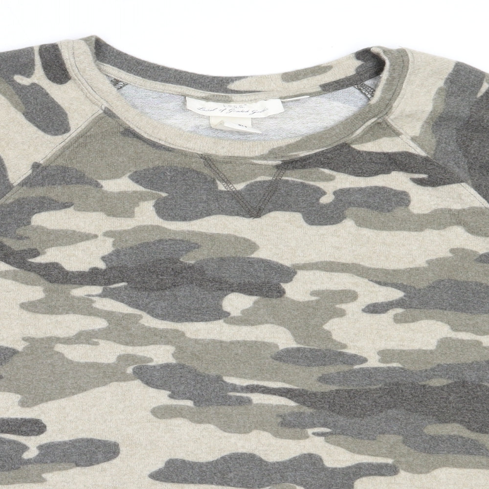 H&M Womens Green Round Neck Camouflage Viscose Pullover Jumper Size L