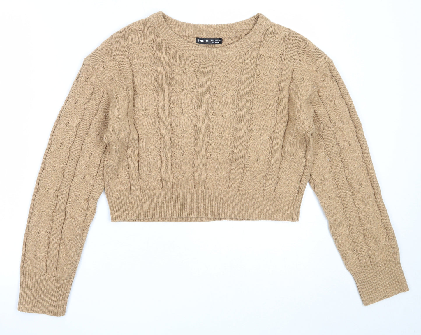 SheIn Womens Beige Round Neck  Polyester Pullover Jumper Size S