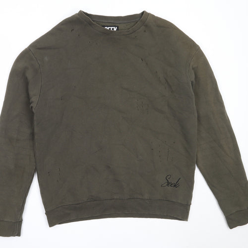 Seek Mens Green  Cotton Pullover Sweatshirt Size S