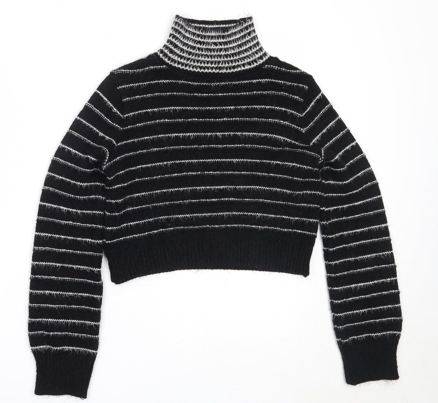 Topshop Womens Black High Neck Striped Acrylic Pullover Jumper Size 8