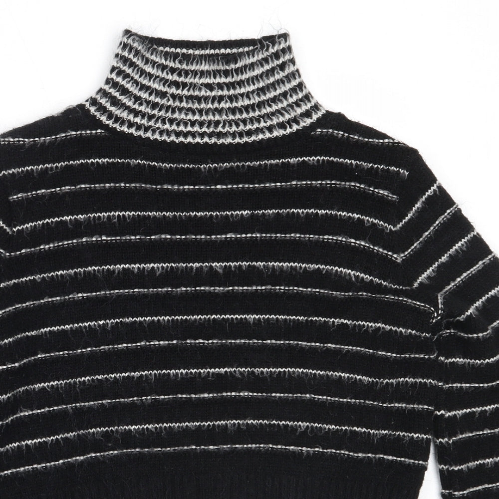Topshop Womens Black High Neck Striped Acrylic Pullover Jumper Size 8