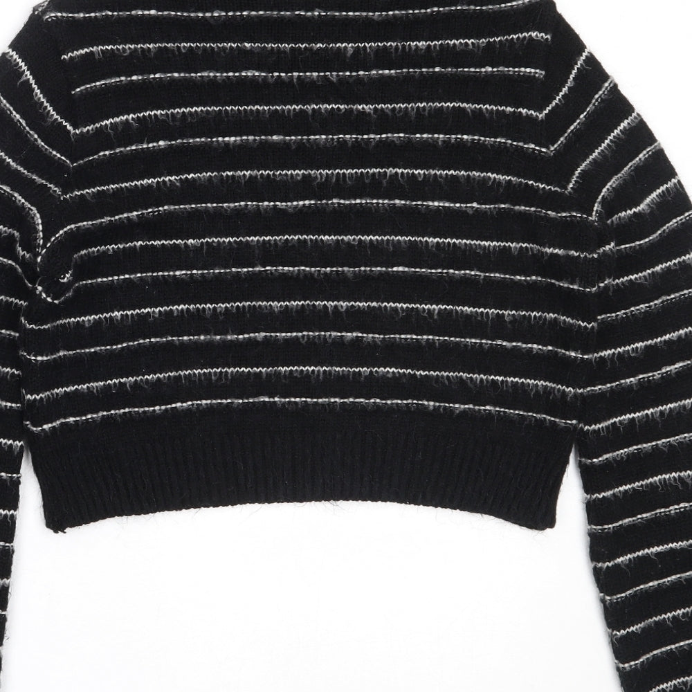 Topshop Womens Black High Neck Striped Acrylic Pullover Jumper Size 8