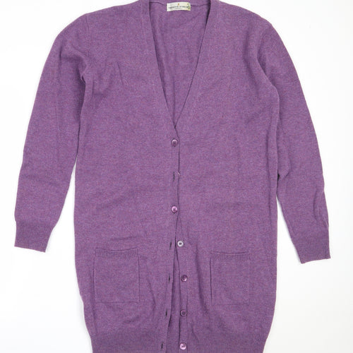 The House of Bruar Womens Purple V-Neck  Wool Cardigan Jumper Size L