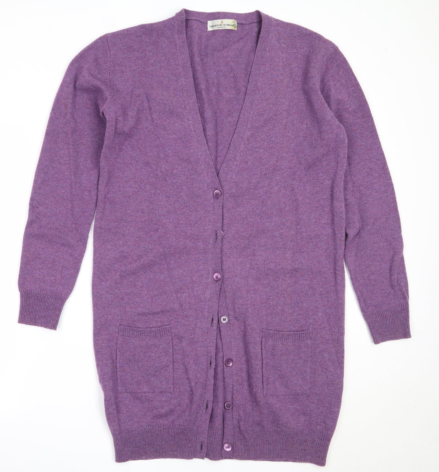 The House of Bruar Womens Purple V-Neck  Wool Cardigan Jumper Size L