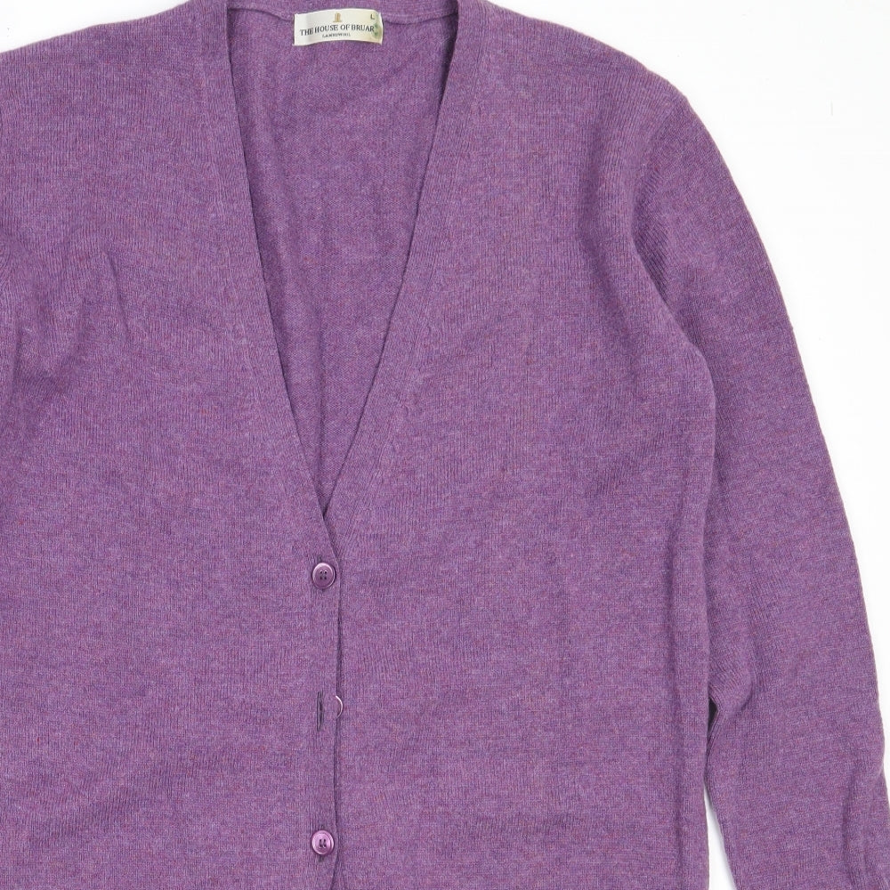 The House of Bruar Womens Purple V-Neck  Wool Cardigan Jumper Size L