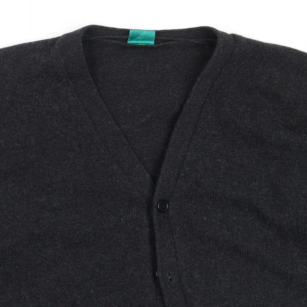 CANDA Womens Grey V-Neck  Wool Cardigan Jumper Size M