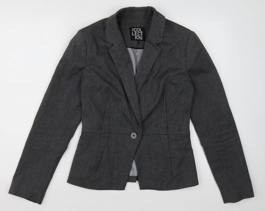 Front view of Debenhams women’s grey jacket blazer, size UK 10, button