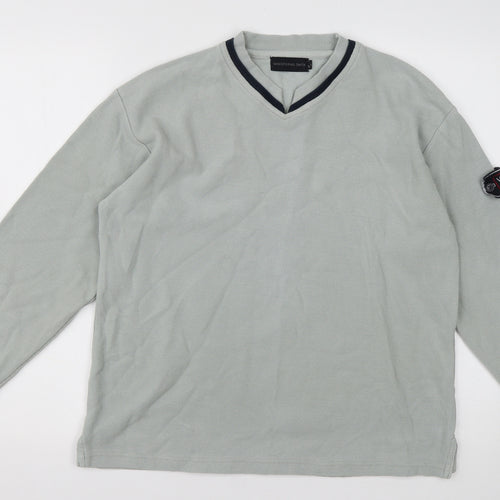 Whispering Smith Mens Green V-Neck  Cotton Pullover Jumper Size L