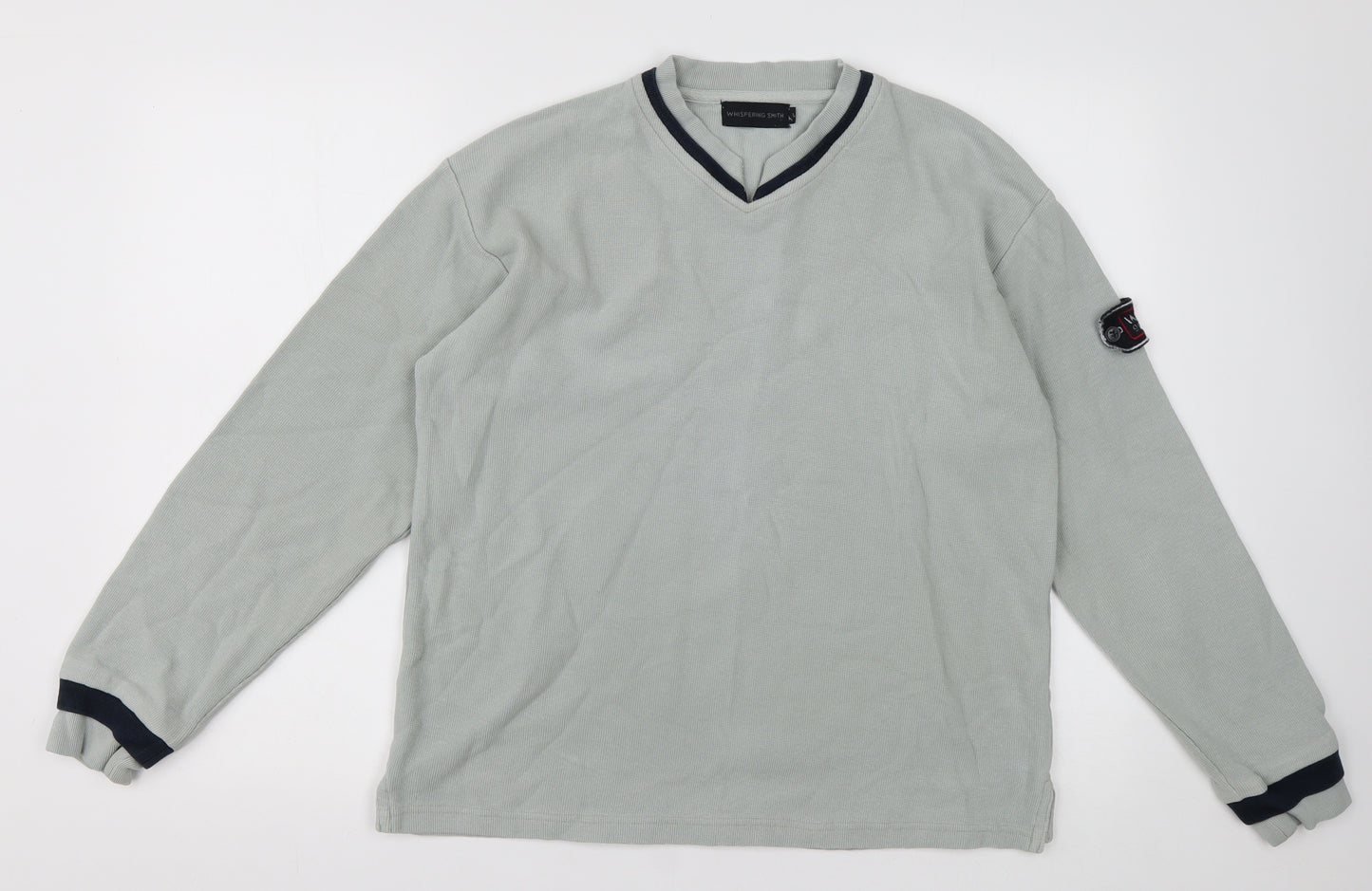 Whispering Smith Mens Green V-Neck  Cotton Pullover Jumper Size L