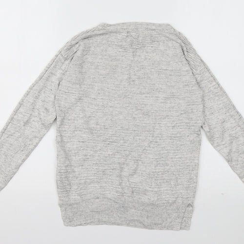 NEXT Womens Grey Crew Neck Striped Viscose Pullover Jumper Size 6