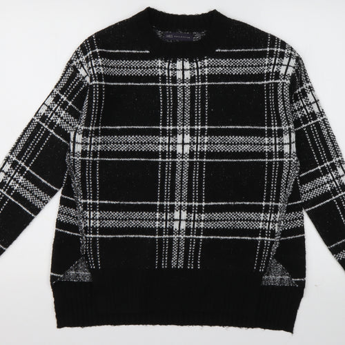 Marks and Spencer Womens Black Crew Neck Check Acrylic Pullover Jumper Size S
