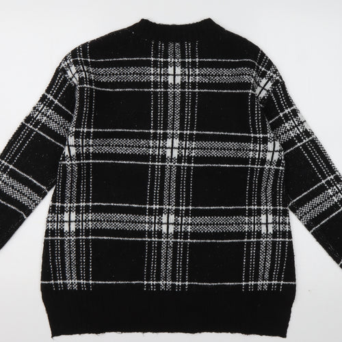 Marks and Spencer Womens Black Crew Neck Check Acrylic Pullover Jumper Size S