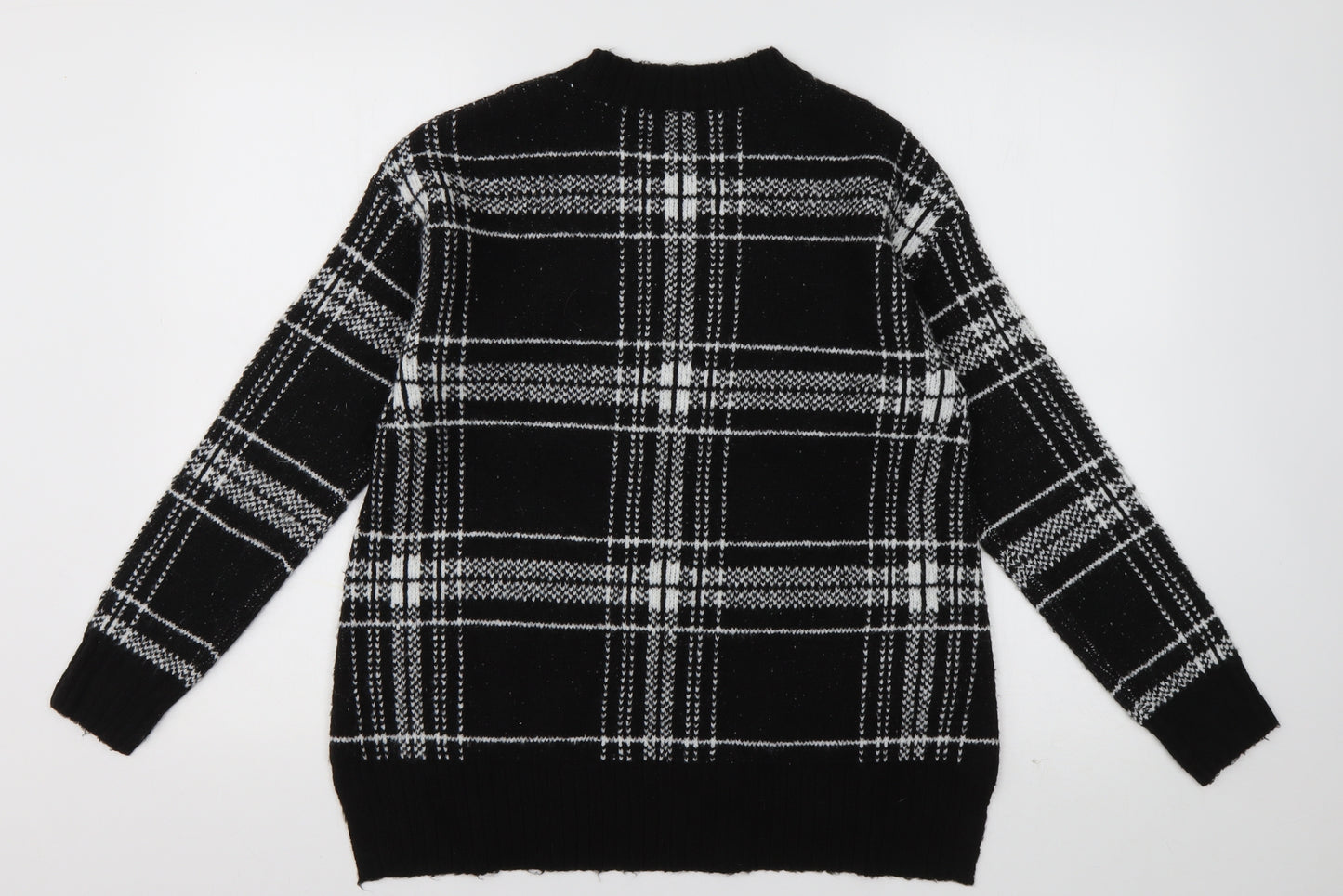 Marks and Spencer Womens Black Crew Neck Check Acrylic Pullover Jumper Size S