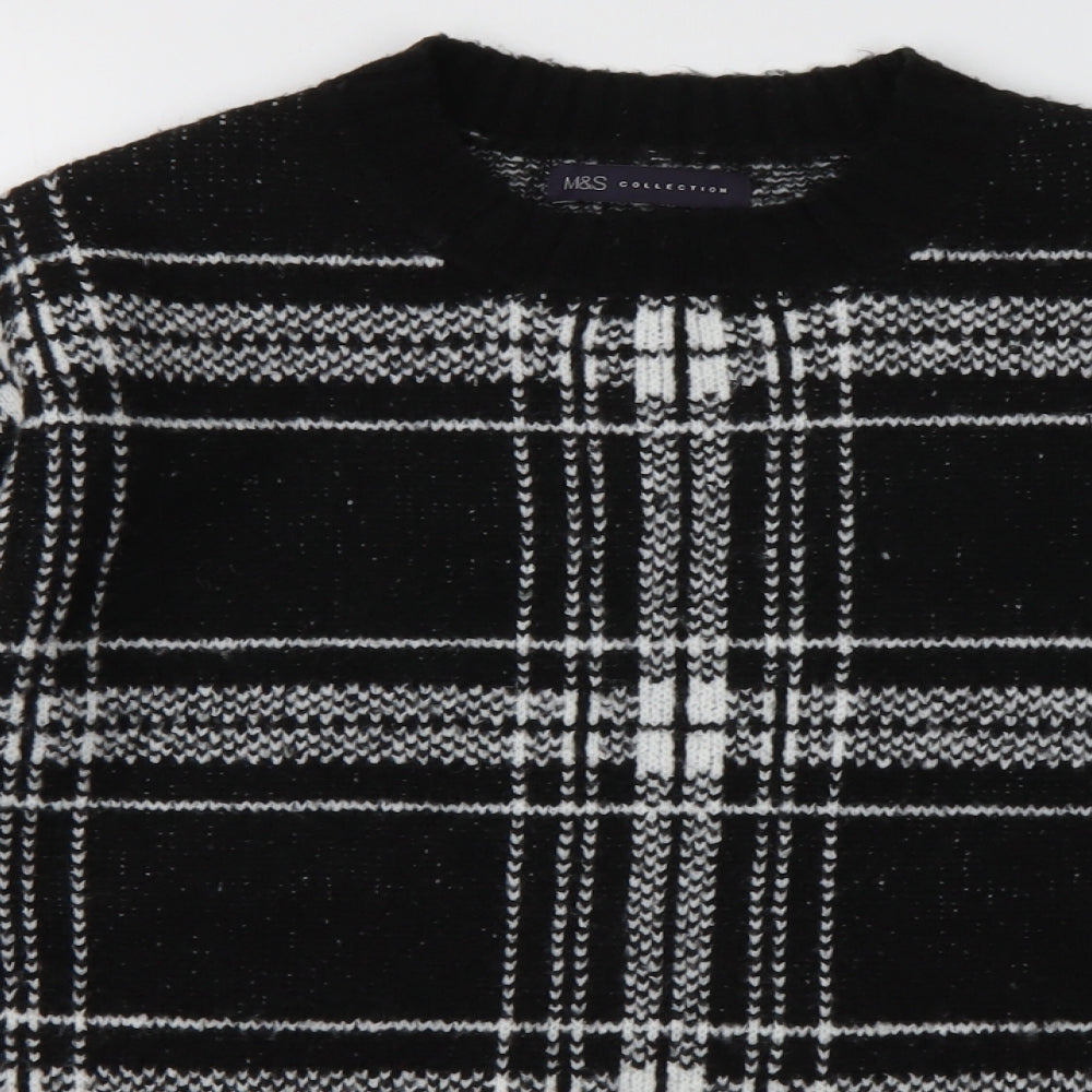 Marks and Spencer Womens Black Crew Neck Check Acrylic Pullover Jumper Size S