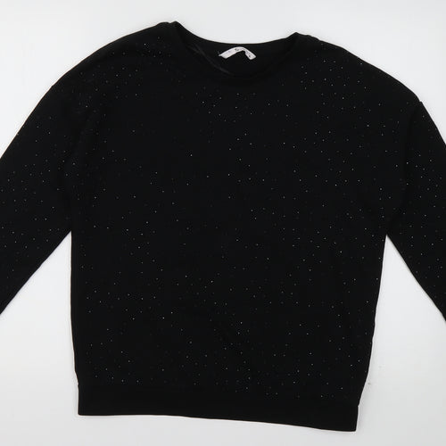 sainsburys Womens Black Crew Neck  Cotton Pullover Jumper Size 10   - Sparkle