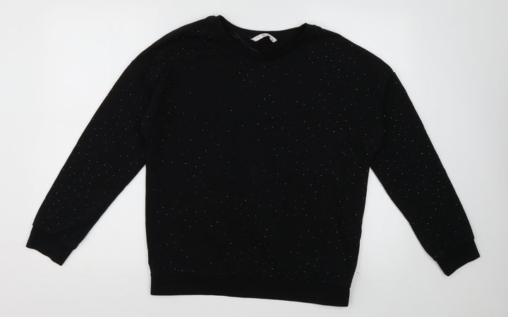 sainsburys Womens Black Crew Neck  Cotton Pullover Jumper Size 10   - Sparkle