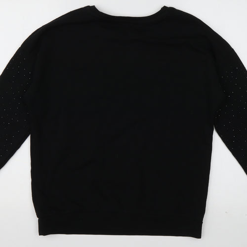 sainsburys Womens Black Crew Neck  Cotton Pullover Jumper Size 10   - Sparkle
