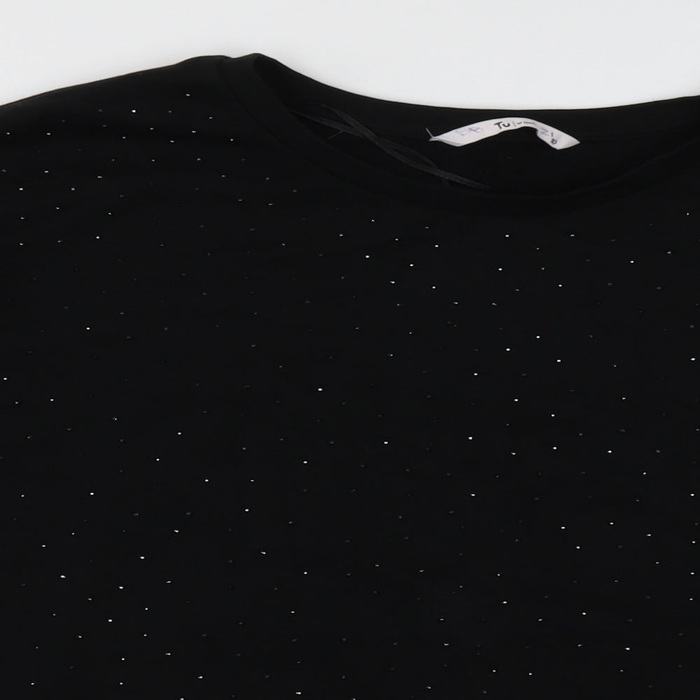 sainsburys Womens Black Crew Neck  Cotton Pullover Jumper Size 10   - Sparkle