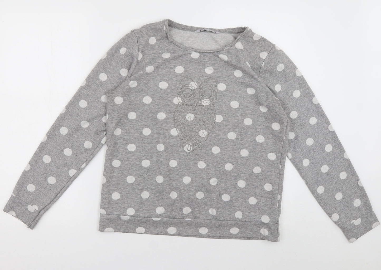 Debenhams Womens Grey Crew Neck Polka Dot Cotton Pullover Jumper Size 14   - owl