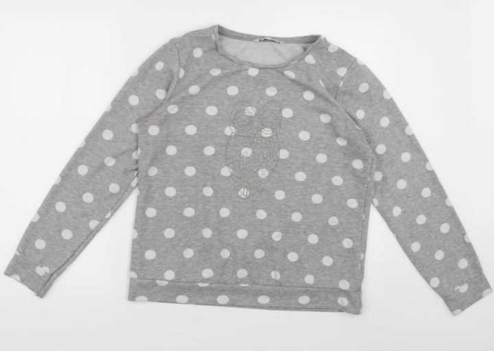 Debenhams Womens Grey Crew Neck Polka Dot Cotton Pullover Jumper Size 14   - owl