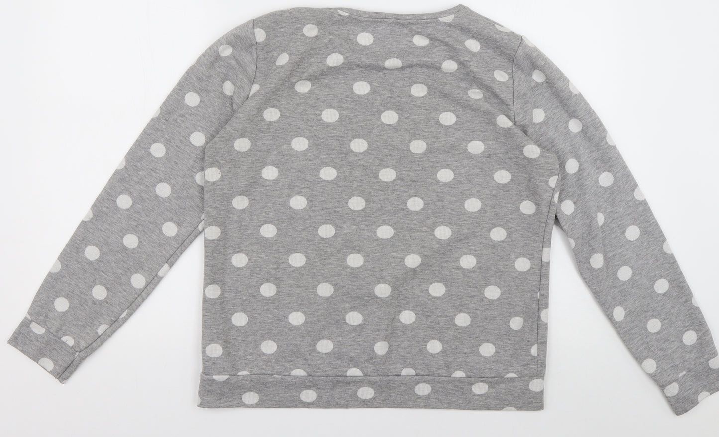 Debenhams Womens Grey Crew Neck Polka Dot Cotton Pullover Jumper Size 14   - owl