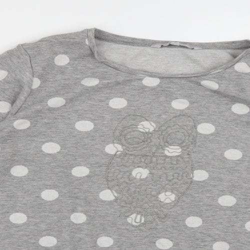 Debenhams Womens Grey Crew Neck Polka Dot Cotton Pullover Jumper Size 14   - owl