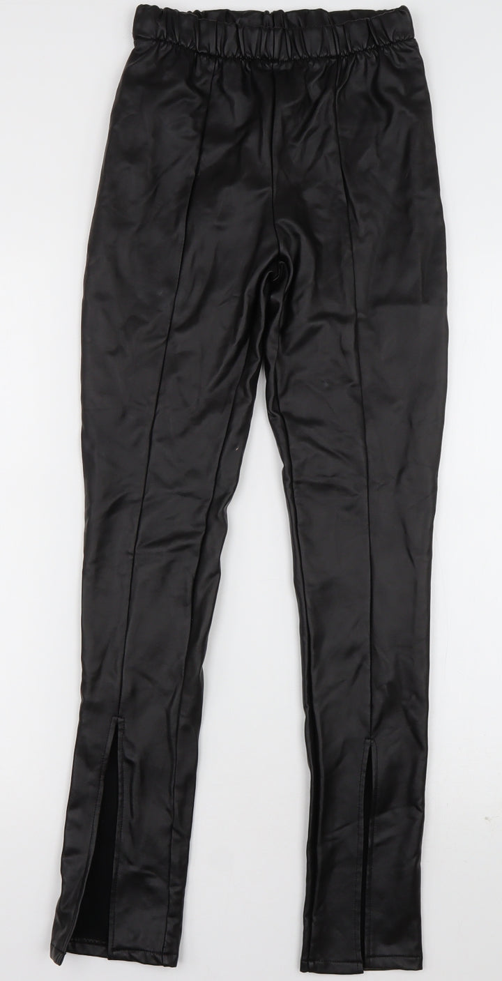 Boohoo Womens Black  Polyester Trousers  Size 4 L30 in Regular  - Leather Look Leggings
