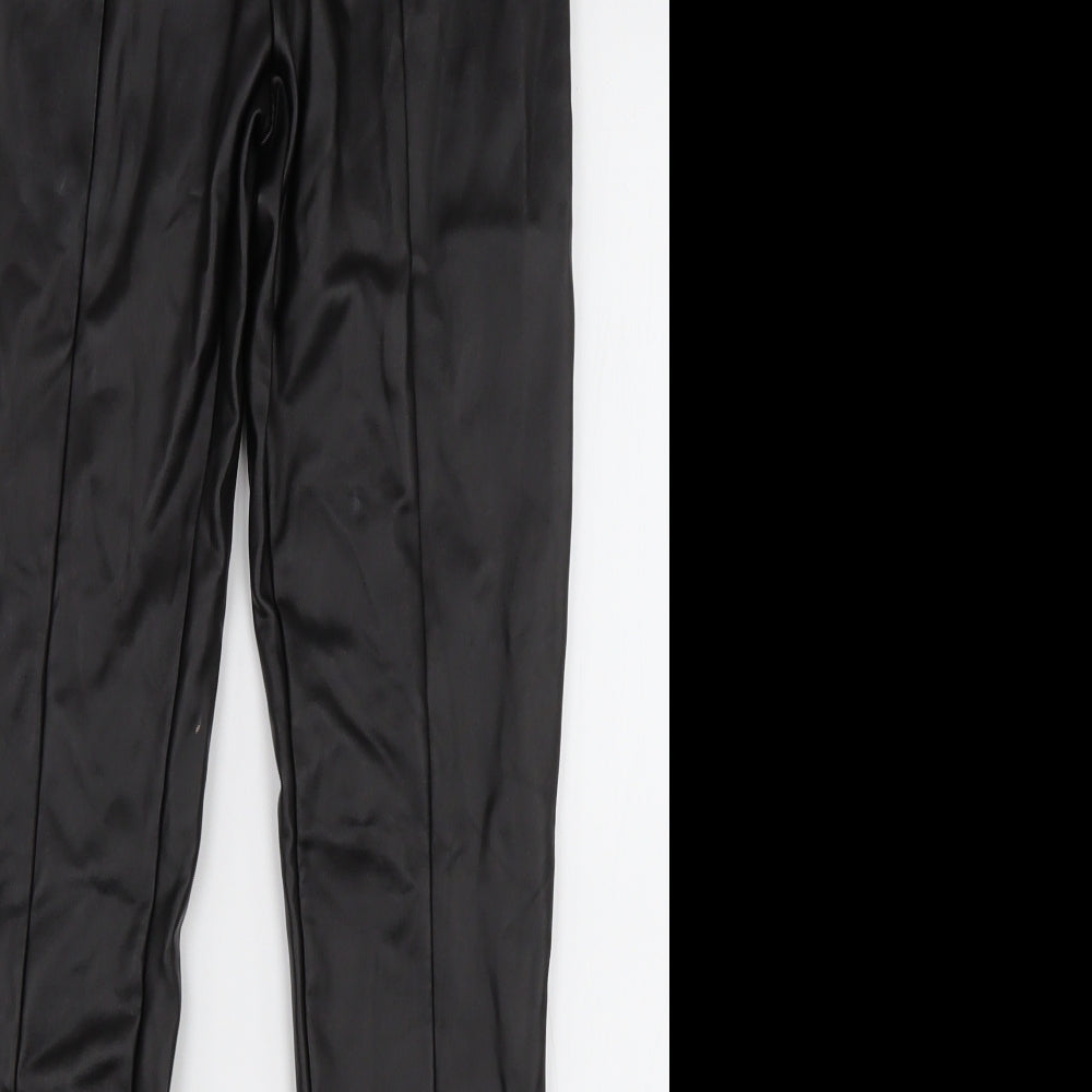 Boohoo Womens Black  Polyester Trousers  Size 4 L30 in Regular  - Leather Look Leggings
