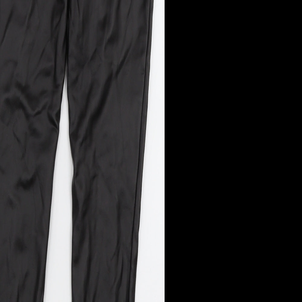 Boohoo Womens Black  Polyester Trousers  Size 4 L30 in Regular  - Leather Look Leggings