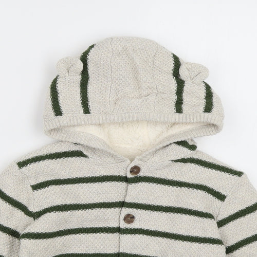 nutmge Baby Beige Striped Cotton Cardigan Jumper Size 18-24 Months  Button -  bear ears
