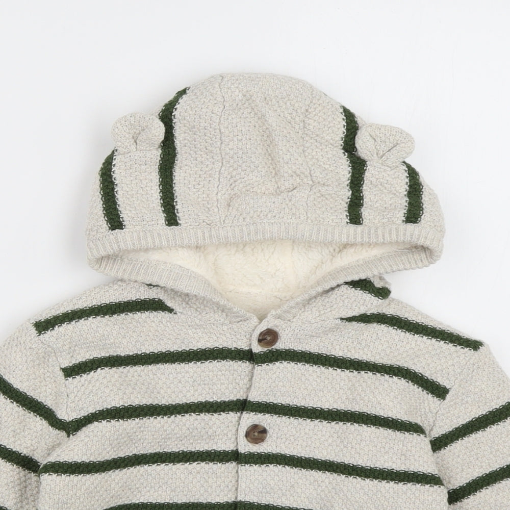 nutmge Baby Beige Striped Cotton Cardigan Jumper Size 18-24 Months  Button -  bear ears