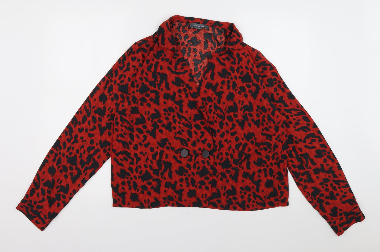 Primark Womens Red Animal Print Polyester Basic Blouse Size 14 V-Neck