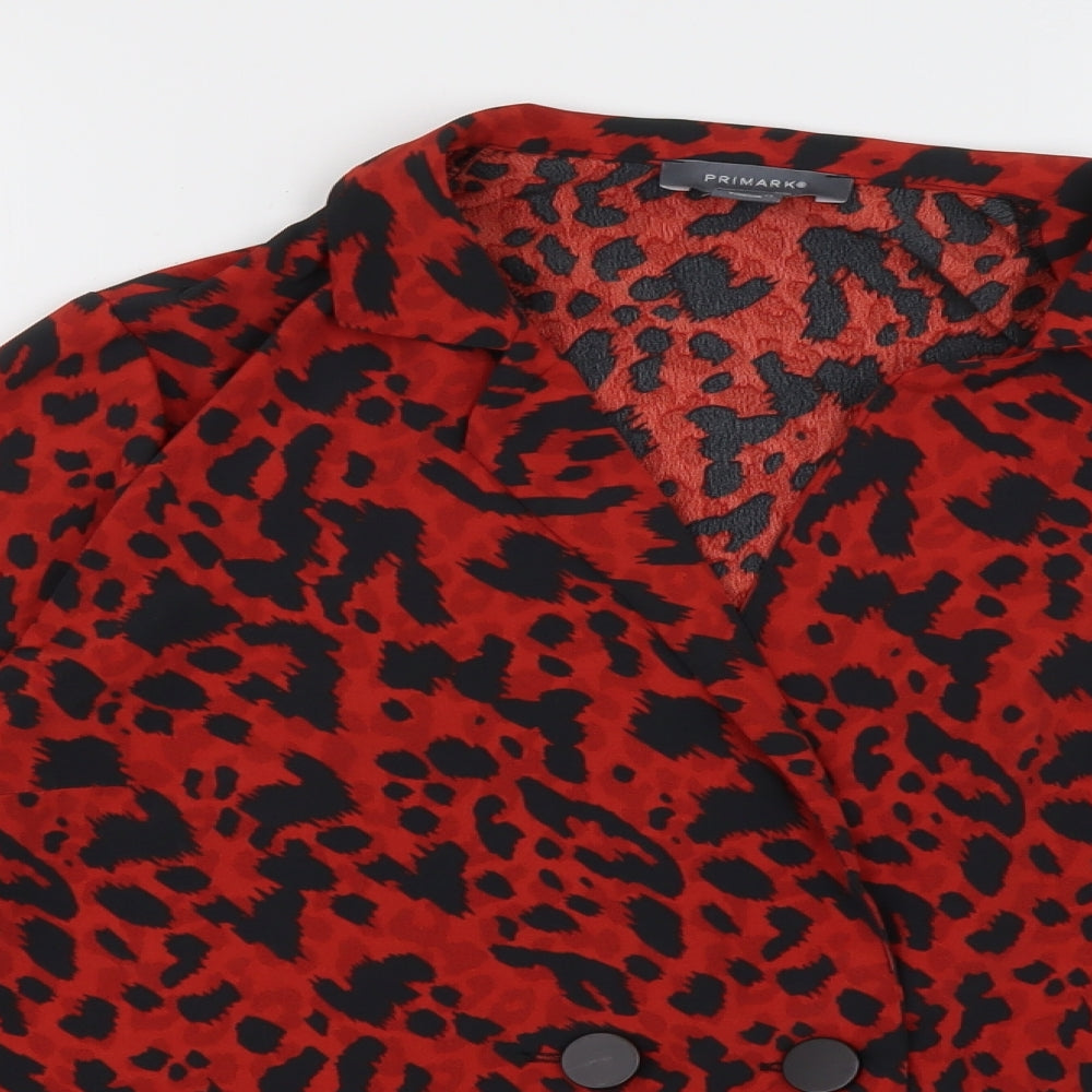 Primark Womens Red Animal Print Polyester Basic Blouse Size 14 V-Neck