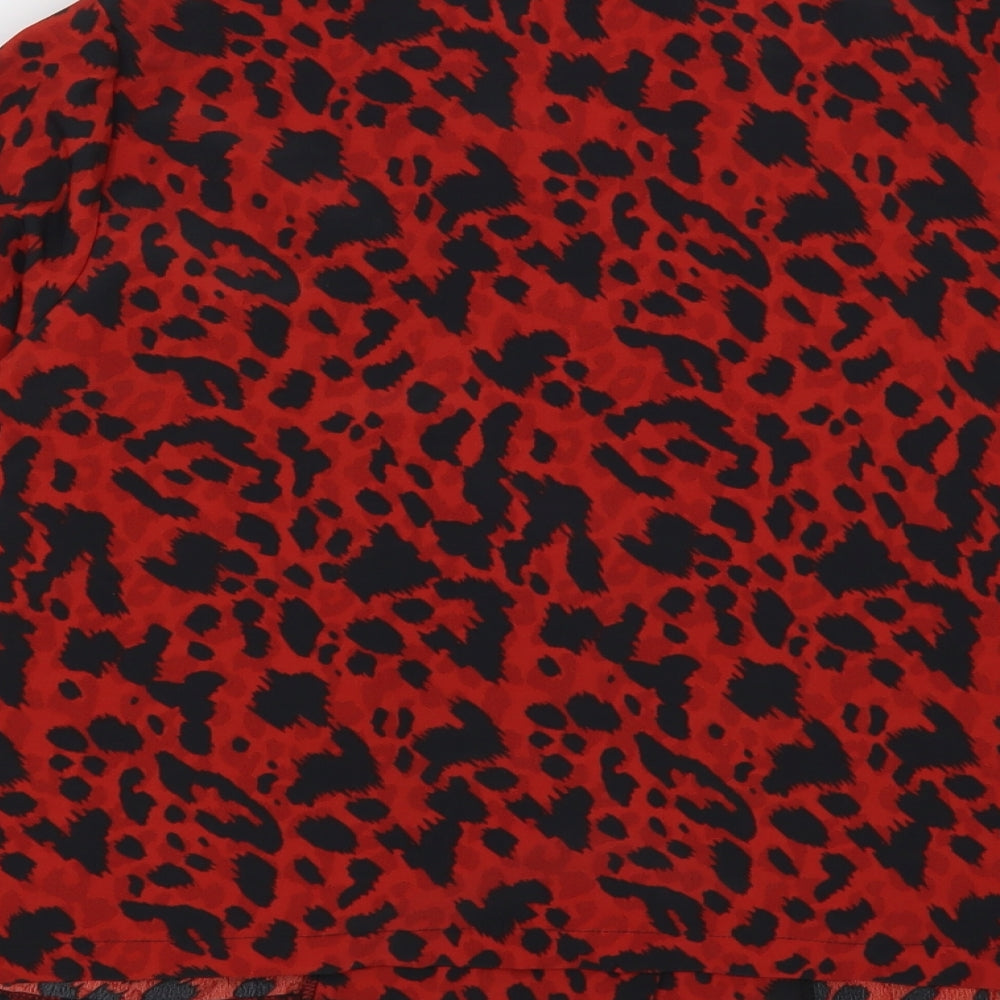 Primark Womens Red Animal Print Polyester Basic Blouse Size 14 V-Neck