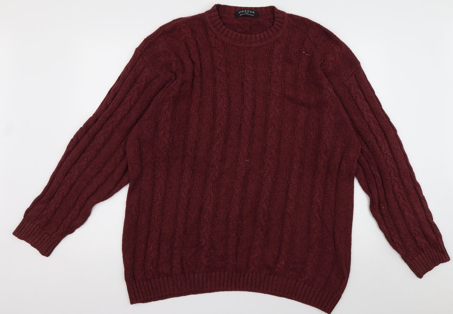 Jaegar Mens Red Crew Neck Geometric Cotton Pullover Jumper Size L
