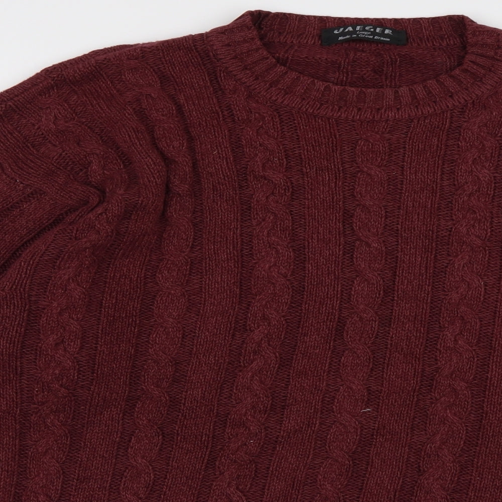 Jaegar Mens Red Crew Neck Geometric Cotton Pullover Jumper Size L