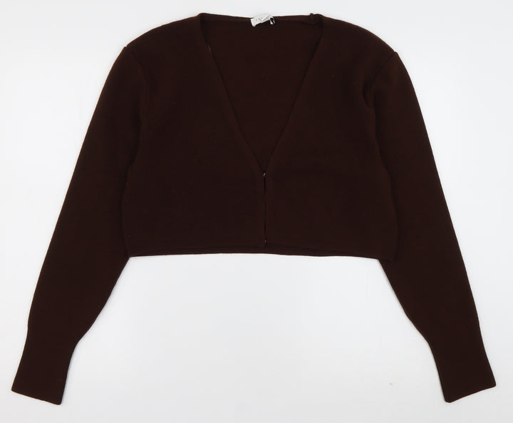 Topshop Womens Brown V-Neck Acrylic Cardigan Jumper Size XL
