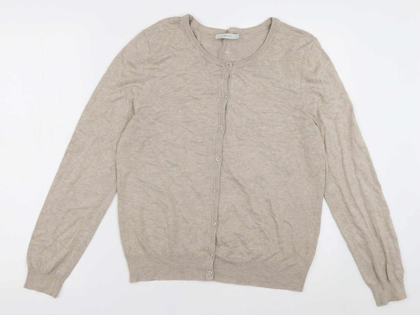 George Womens Beige Crew Neck  Nylon Cardigan Jumper Size 12